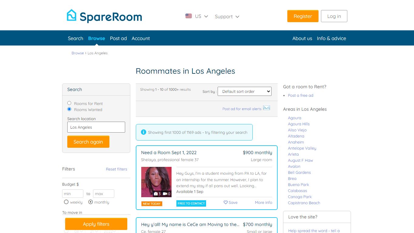 Roommate finder Los Angeles. Roommate wanted? Find roommates in Los Angeles