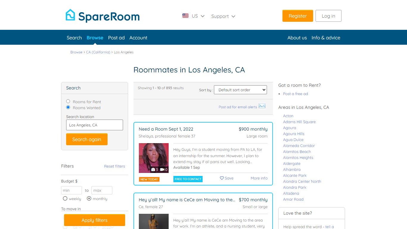 Roommate finder Los Angeles, CA. Roommate wanted? Find roommates in Los ...